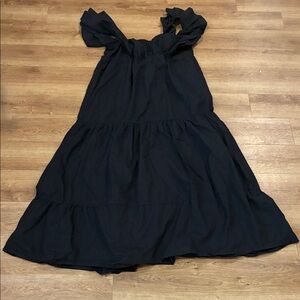 Boohoo Black A line Square Neck‎ Ruffle Sleeve Tiered Smocked back Maxi Dress